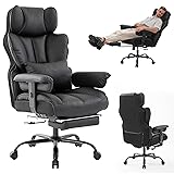 Big and Tall Office Chair 400lbs,PU Leather High Back Gaming Chair with Foot Rest, Reclining Chair Executive Ergonomic Office Chair Lumbar Support Computer Chair Adjustable Armrests (Black)