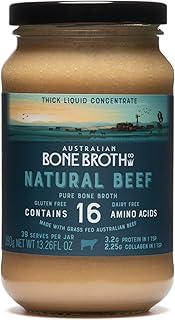 Australian Beef Bone Broth Concentrate - Natural Beef Flavor- Super healthy nutrient dense beverage. Gluten Free, No Herbs or Spices 13oz Jar Made in Australia