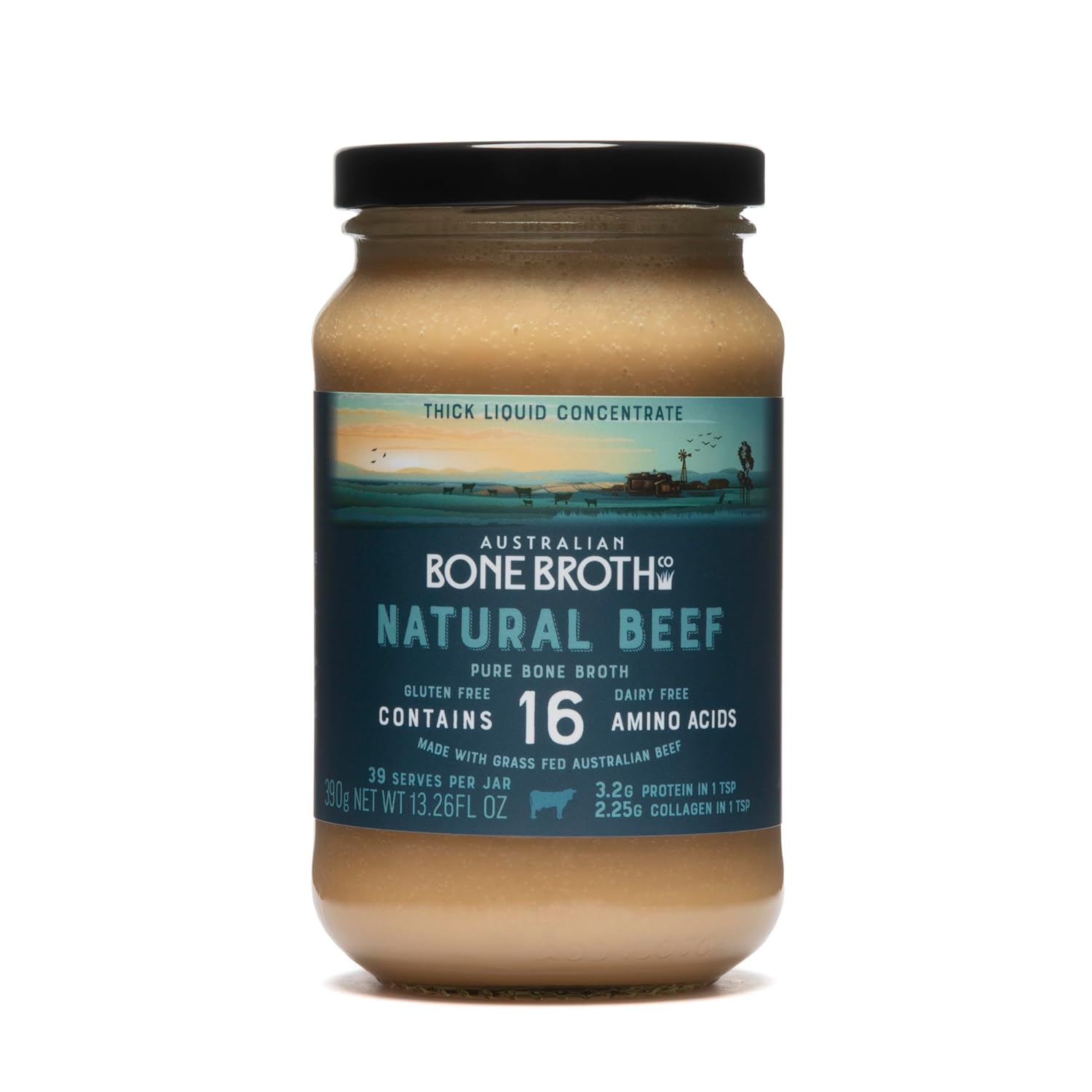 Australian Beef Bone Broth Concentrate - Natural Beef Flavor- Super healthy nutrient dense beverage. Gluten Free, No Herbs or Spices 13oz Jar Made in Australia