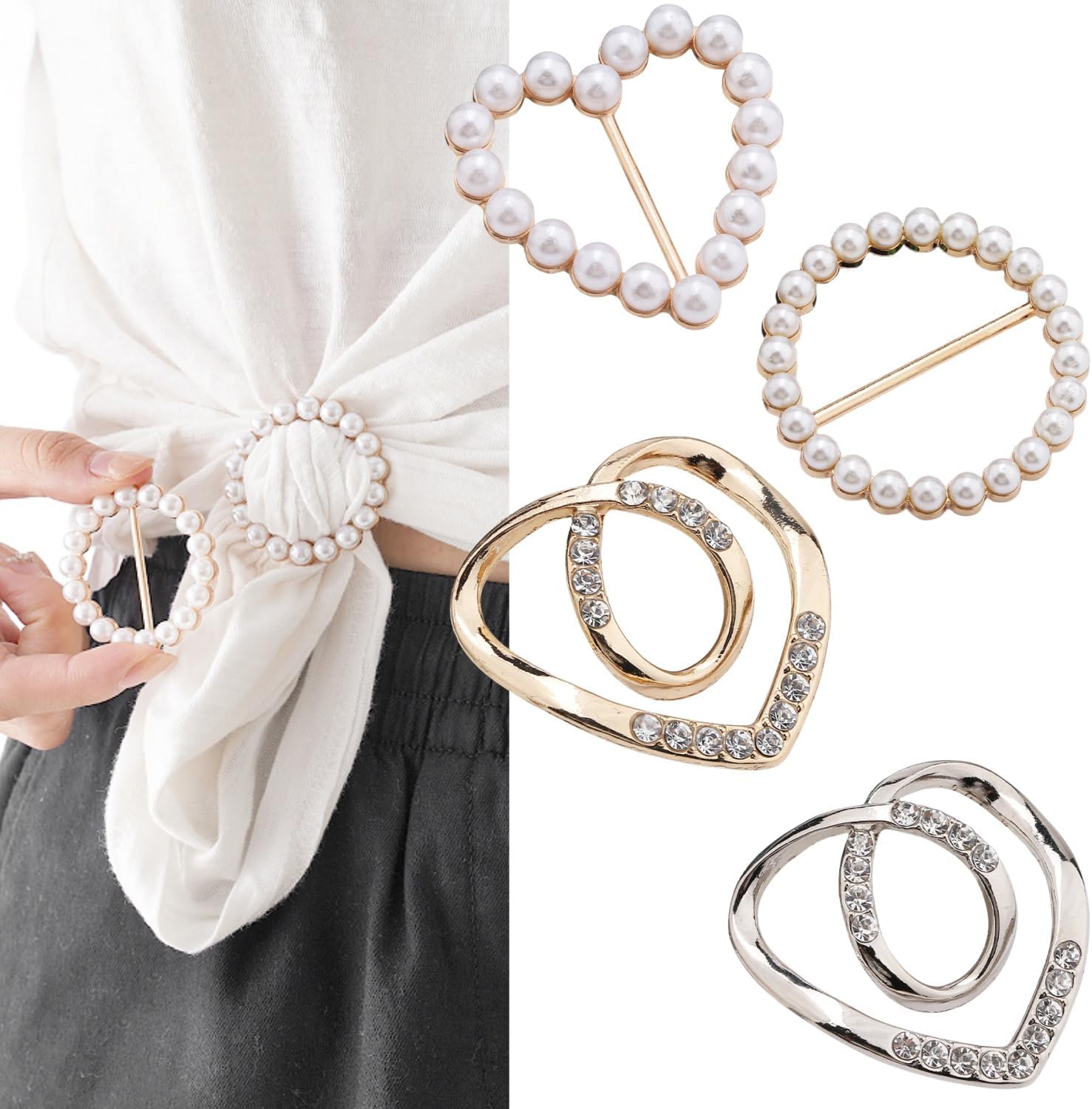 Cute Scarf Ring and Slides for Scarves, 4 Pieces, T-Shirt Clips for omen Clothing Metal Round Circle Rings and Slides for Scarves Buckle, Metal Circle Buckle