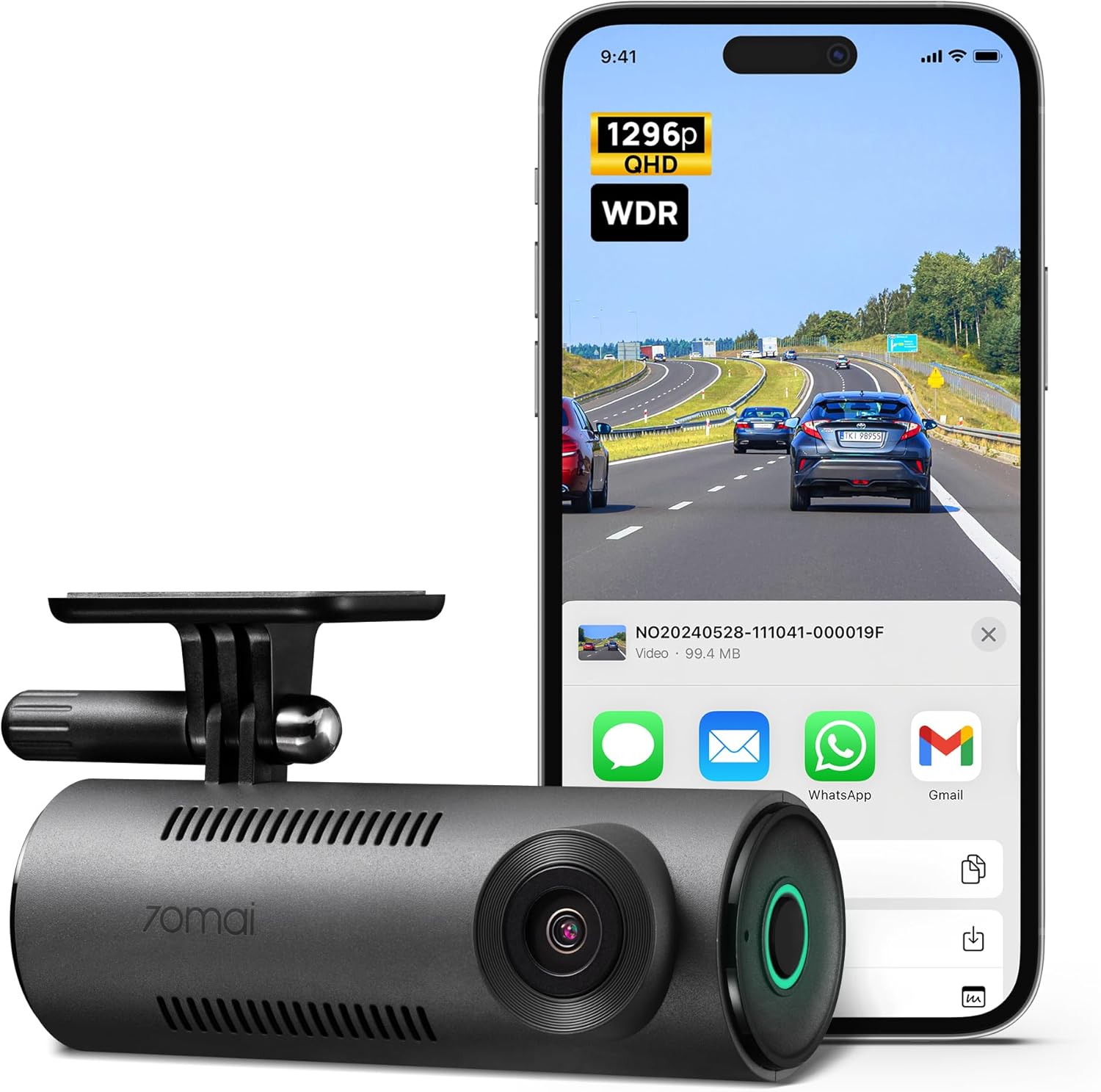 70mai 2K Wifi Dash Cam M310, Smart Voice command 1296P QHD Dash Camera for Cars, WDR, Superior Night Vision, 24H Parking monitor with APP control, Time-Lapse recording, Collision detection