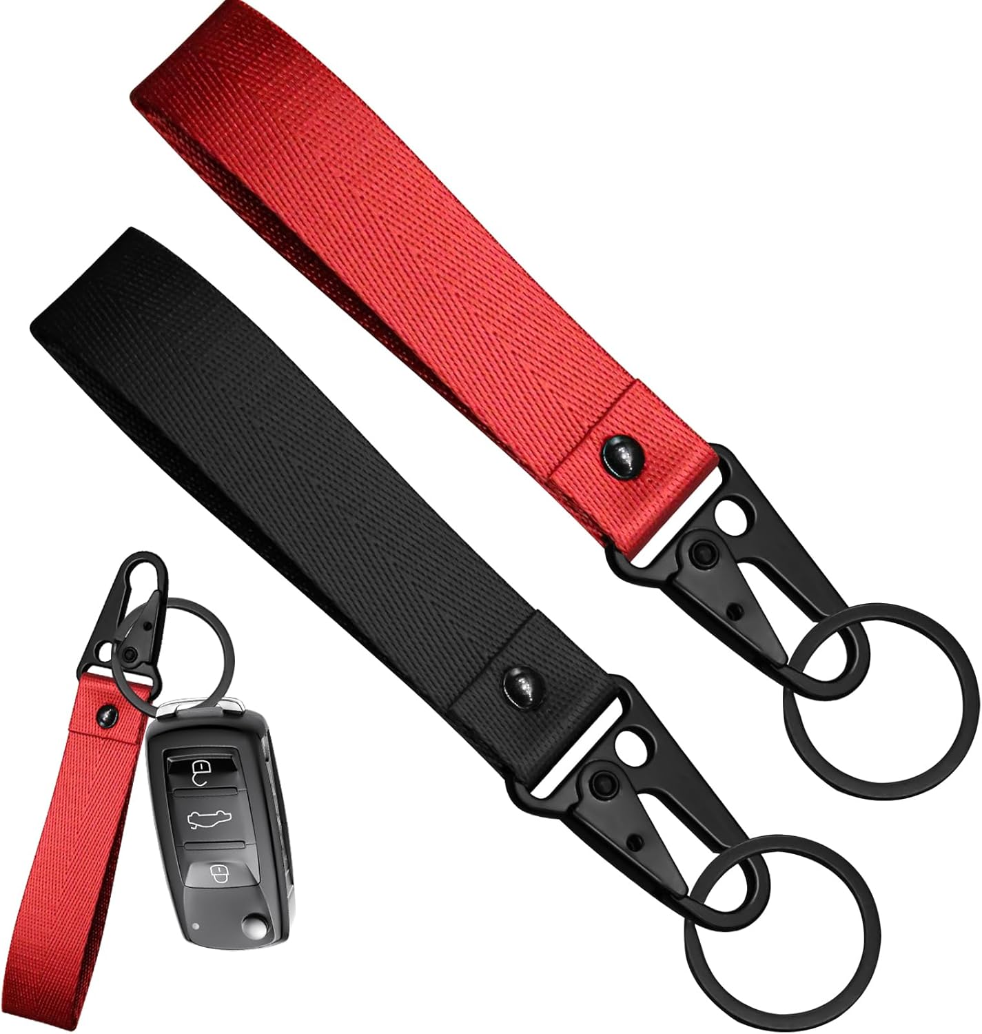 2Pcs Motorcycle Accessories - Fabric Keychain, Black and Red, Anti-Lost Lanyard Key Chains