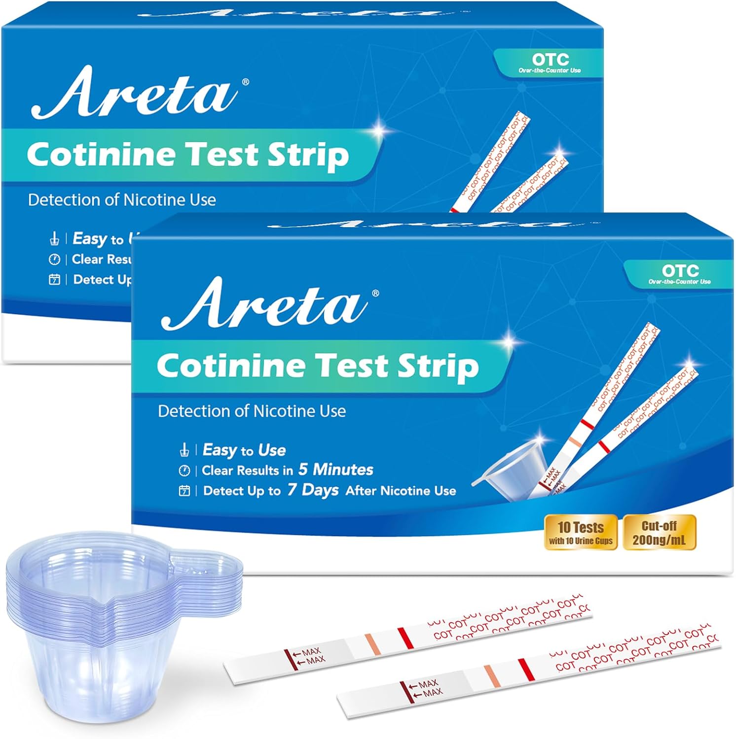 Areta Home Nicotine Test Strip: Detect Nicotine Tobacco Use Cotinine Urine Screen Testing Kits for Over The Counter Use 200ng/mL Cutoff Level Quick Result in 5 Min - # ASCOT-114C (20 Pack)