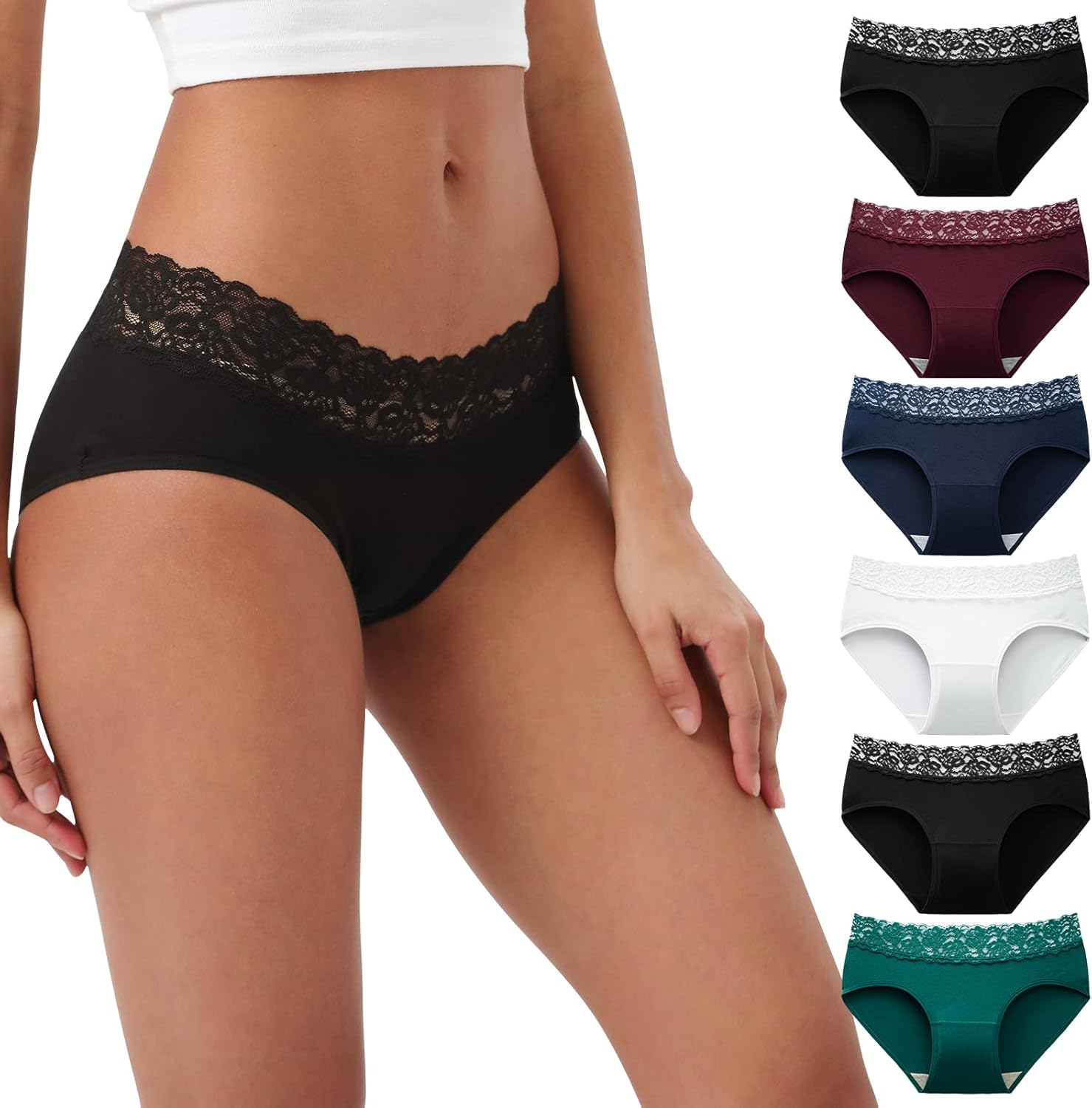 INNERSY Underwear for Women Cotton Lace Knickers Multipack Ladies Comfy Midi Briefs Pack of 6