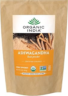 ORGANIC INDIA Ashwagandha Powder Organic - Ashwagandha Root Powder Bulk, Herbal Supplement - Vegan, Gluten-Free, Kosher, Non-GMO, Supports Stress Relief, Energy, and Sleep - 1lb Bag