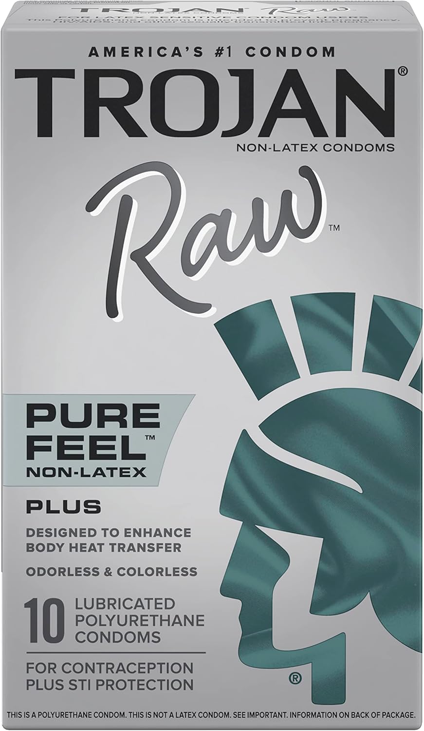 Trojan Raw Non-Latex Lubricated Pure Feel Condoms, 10ct