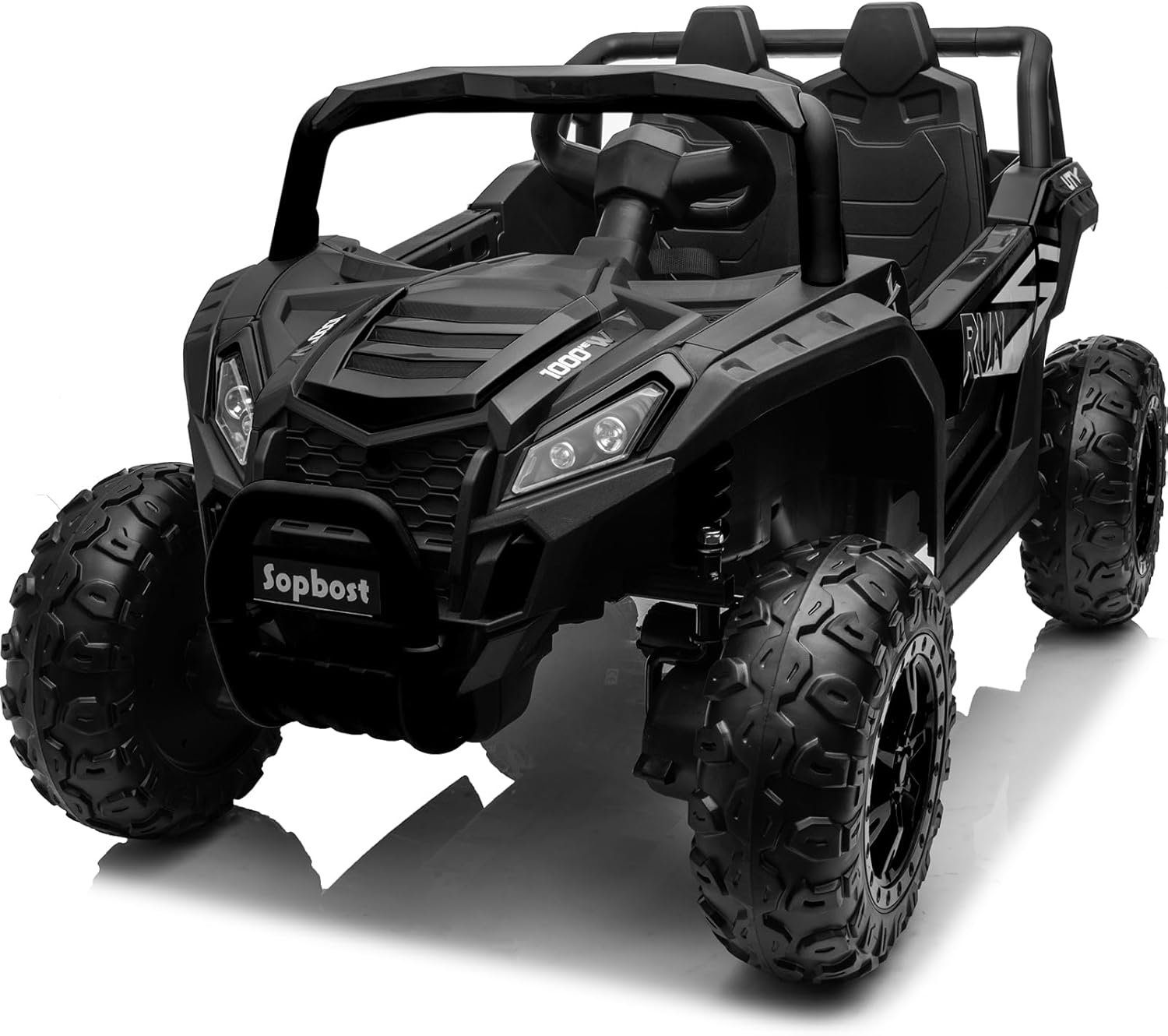 24V 4WD Off-Road Buggy Side by Side UTV Ride On Toy Car with Remote Control Kids Electric Vehicle, EVA Tires Wheels, Music Play, Black