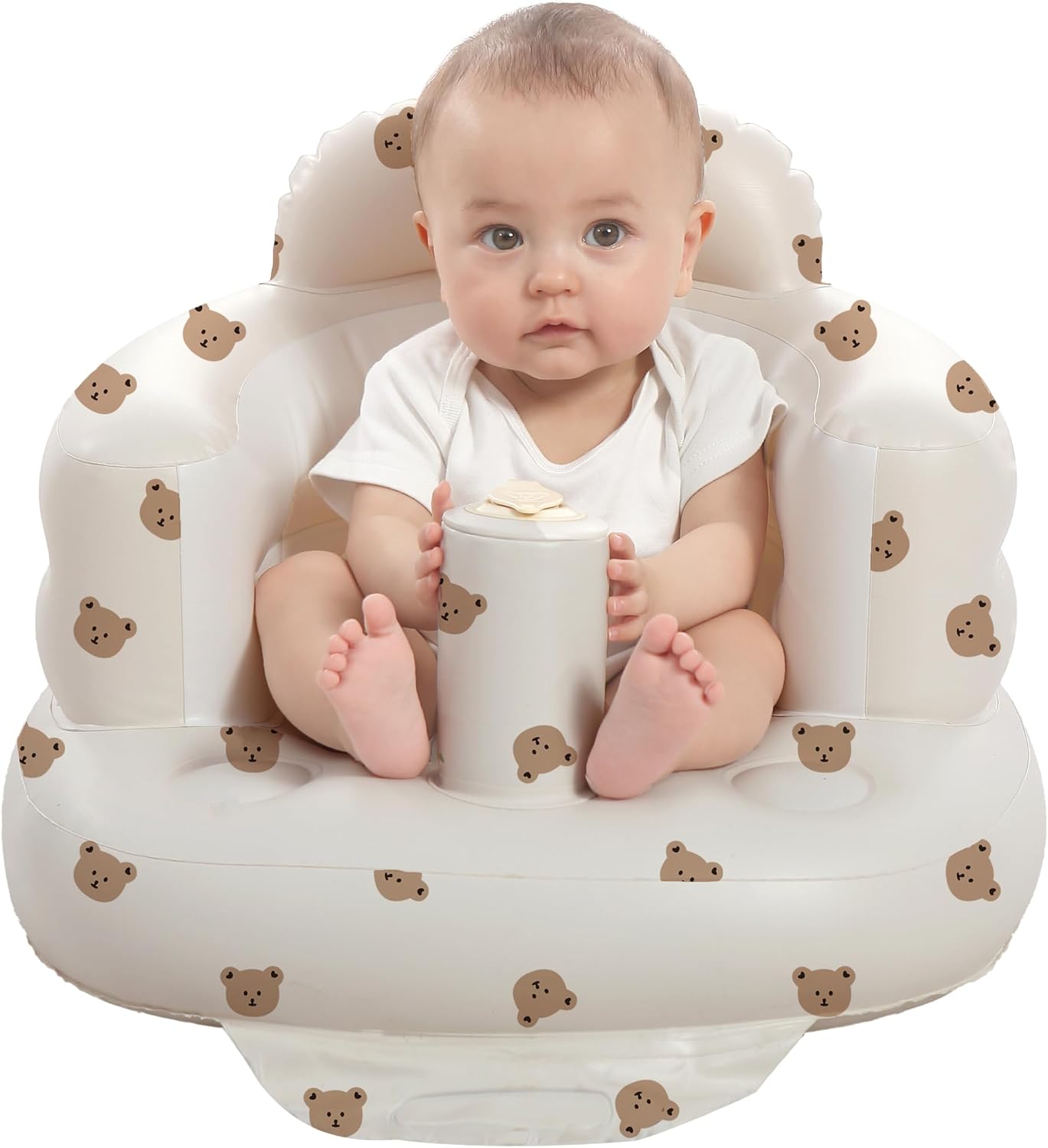 AGITVPS Inflatable Baby Seat for Babies 3-36 Months, Built in Air Pump Baby Chair Sit Me up Floor Seat for Baby, Bumbo Seat for Learning to Sit, Feeding, Camping (Bear)