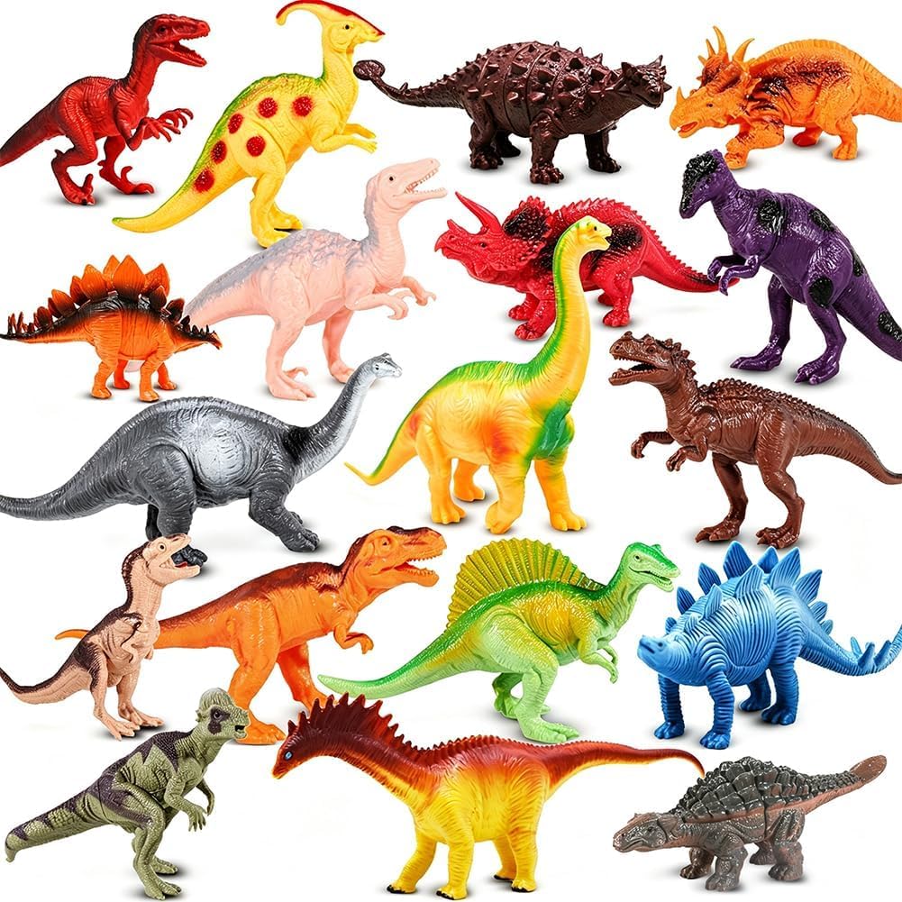 Kimicare Kids Dinosaur Figures Toys, 18 Pcs Plastic Dinosaur Toys for Kids 3-5, STEM Educational Realistic Dinosaurs Figurine Playset for Toddlers, 5 to 7 Inch Dino Toy Birthday Gifts Boys Girls