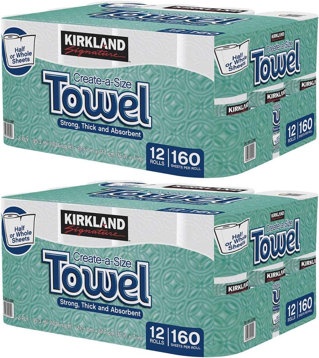 Kirkland Signature Premium Big Roll Paper Towels, 24 Rolls, 160 Sheets Each, 3840 Sheets Total, Thick and Strong, C-Fold, Wipe Surface