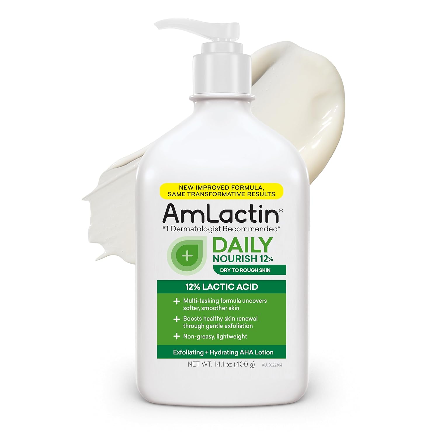 AmLactin Daily Nourish - Therapeutic Body Lotion for Dry Skin - No-Scrub Exfoliator and Moisturizer with 12% Lactic Acid AHA, 14.1 oz (Packaging May Vary)