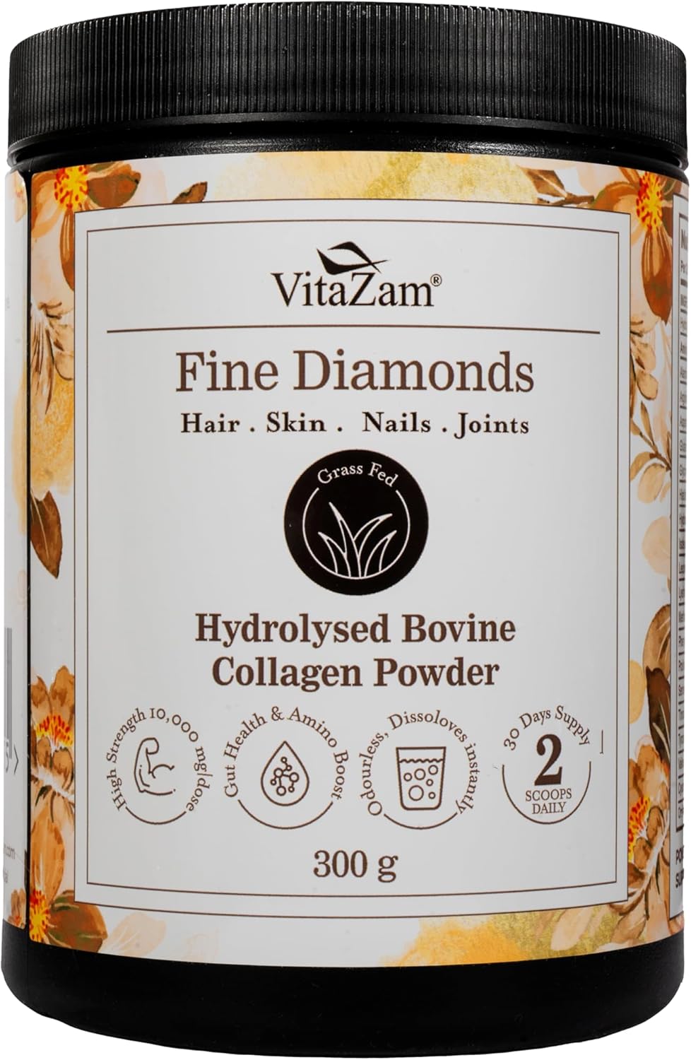 VitaZam Grass Fed Collagen Peptides Powder –Hydrolysed Type 1&3 unflavoured Collagen Protein Supplement for Healthy Skin, Nails, & Joints-Easy Mixing, Vital Bovine Collagen for Women & Men 30 Servings