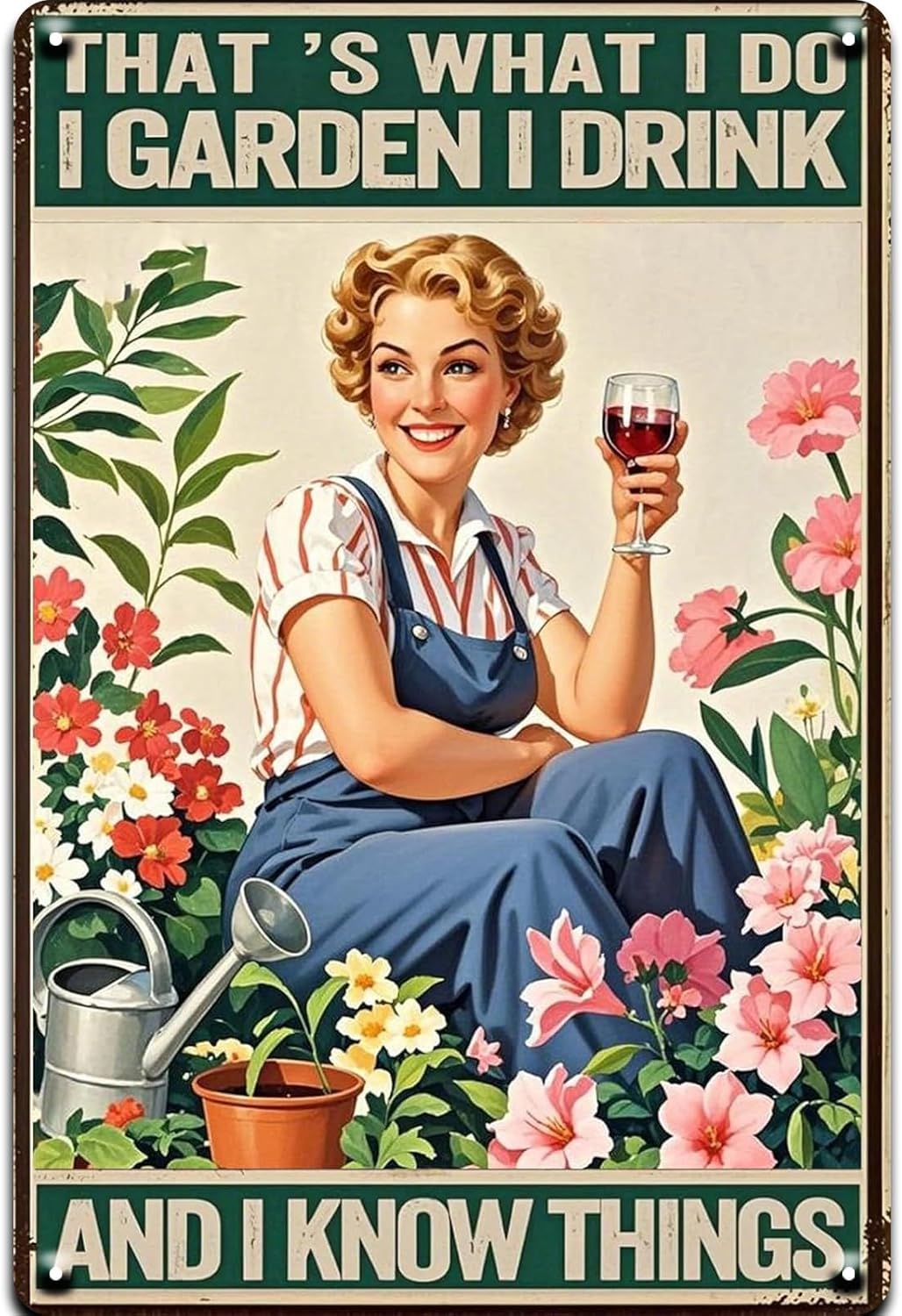 Garden Tin Sign I Garden I Drink Anad I Know Things Metal Sign Decorations for Home Greenhouse Living Room Bedroom Yard Backyard Outdoor Decor 8X12 Inch