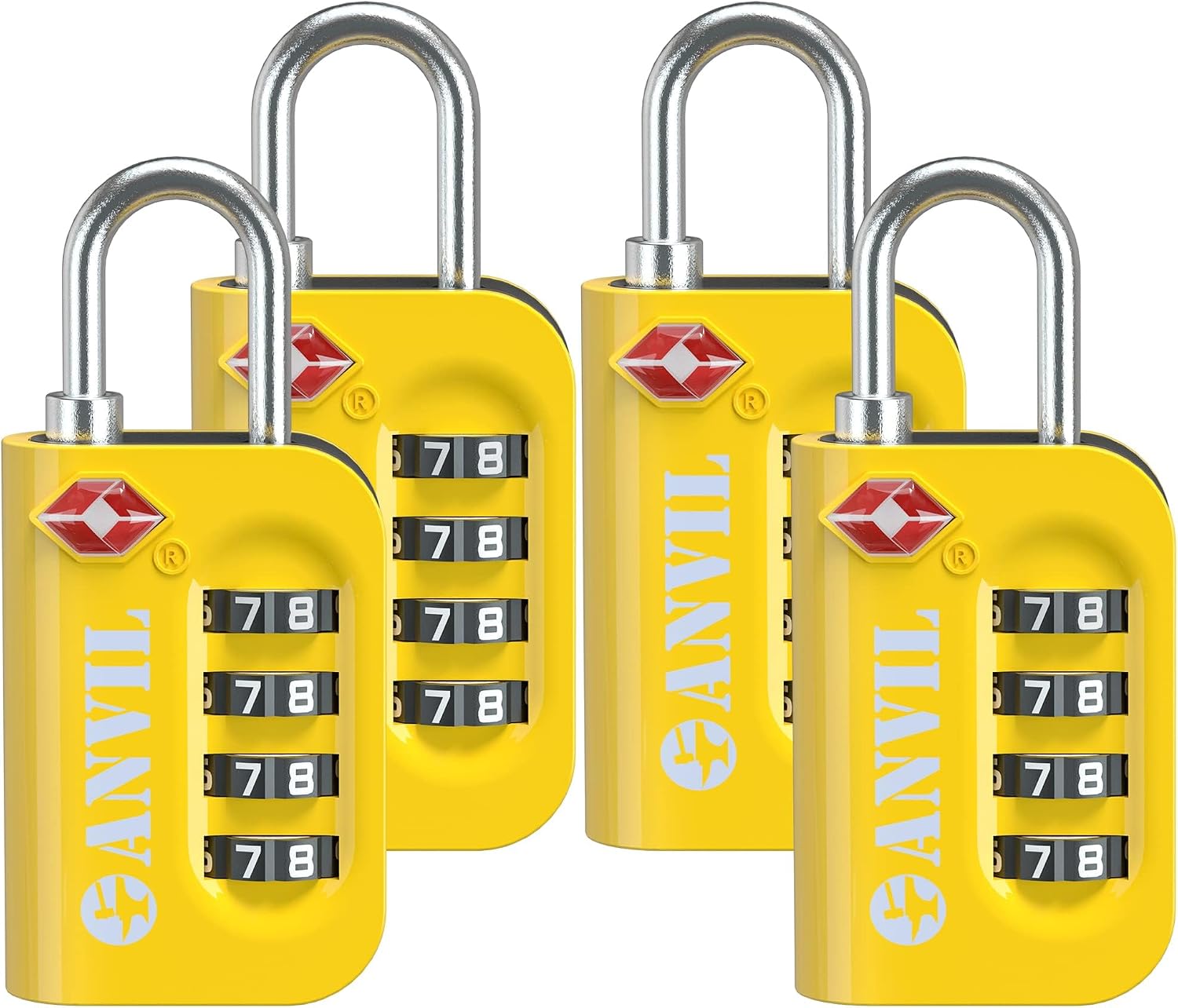 ANVIL TSA Approved Luggage Lock - 4 Digit Combination, 10,000 Combinations, Easy-Read Password Window, Travel Lock for Suitcases, Backpacks, Gym & Student Lockers, Baggage