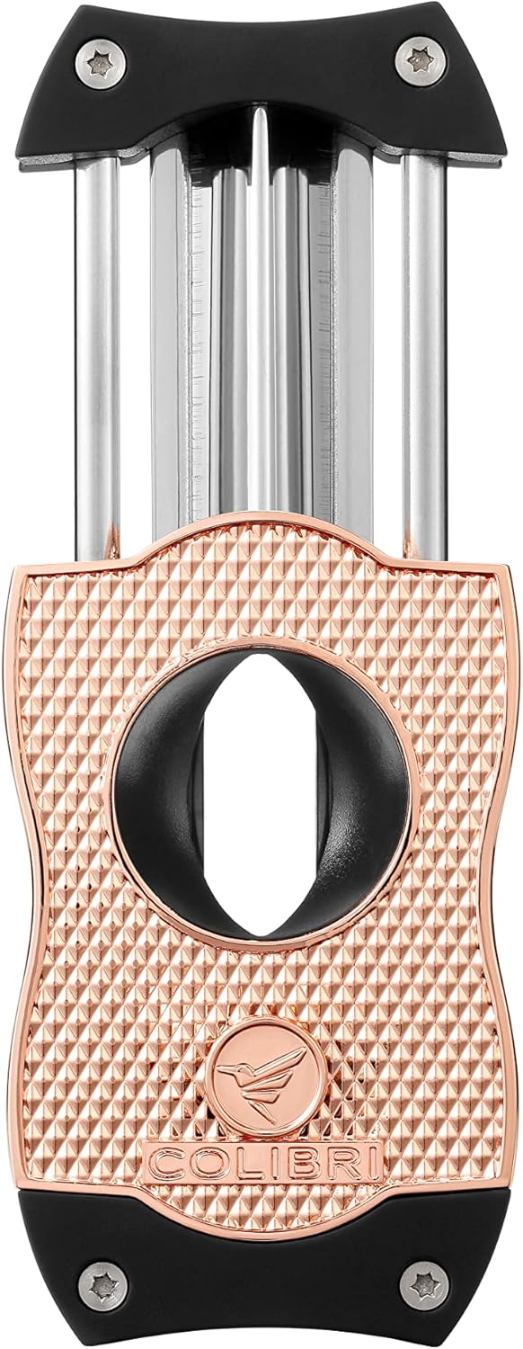 Colibri Premium Diamond V-Cut Cigar Cutter - Ergonomic Stainless Steel Spring-Loaded Blade, Ideal for up to 60+ Ring Gauge - Gift for Cigar Enthusiasts (Rose & Black)