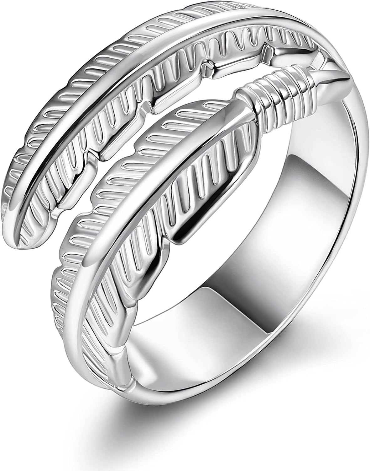 Besteel 925 Sterling Silver Ring for Women Girls Wedding Engagement Eternity Ring Feather Angel Wings Adjustable Open Ring