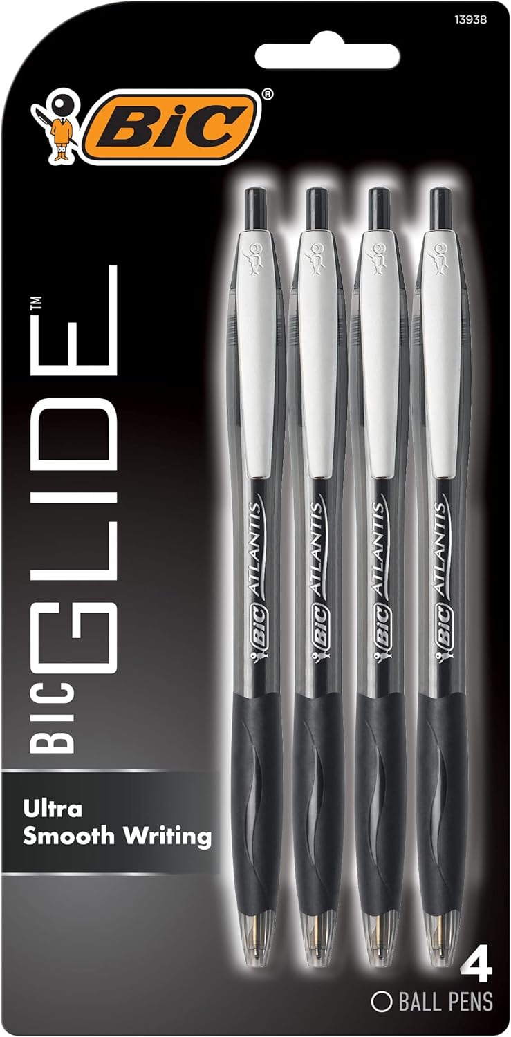 BIC Glide Black Retractable Ballpoint Pens, Medium Point (1.0mm), 4-Count Pack, Ultra Smooth Writing Black Pens