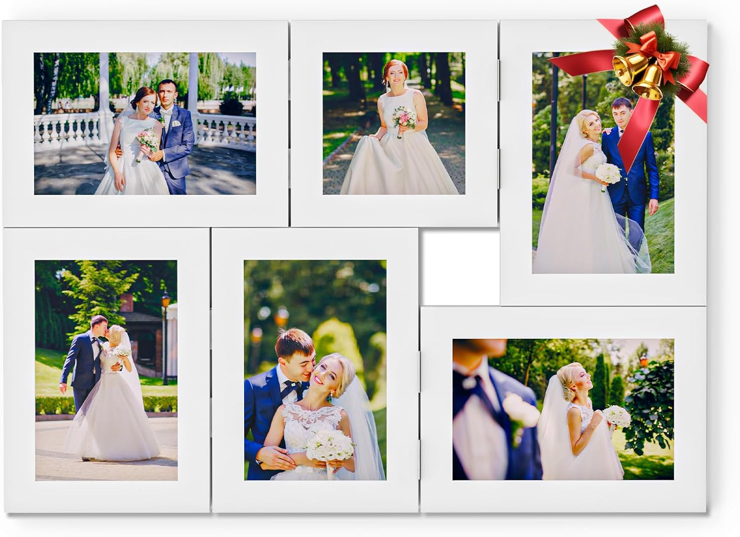 Ciscle Photo Frames Multiple Pictures for 6 Photos in 4x6/4x4, No Assembly Required, Foldable Picture Frame Collage for Wall & Tabletop, Family Photos Present, MDF, White