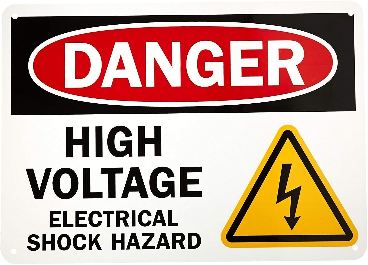 Danger: High Voltage Electrical Shock Hazard, 14 x 10 Inch, Black/Red on White, Self-Adhesive Vinyl Sticker