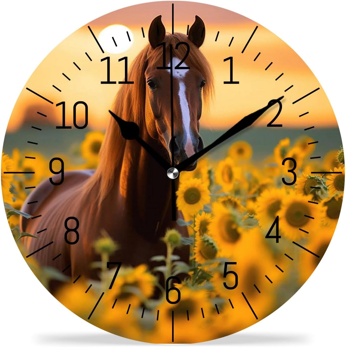 18 Inch Wall Clock Battery Operated Silent Clock Decorative for Office, Kitchen, Outdoor, Living Room，Horse Sunflowers Lovely