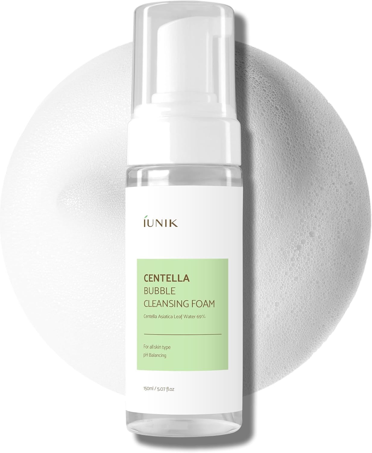 IUNIK Centella Bubble Foaming Vegan Facial Cleanser - Naturally-Derived Tea Tree Extracts Centella Asiatica Extract 69% Soothing Moisturizing Exfoliating Removes Pore Blackheads Whiteheads (150ml)