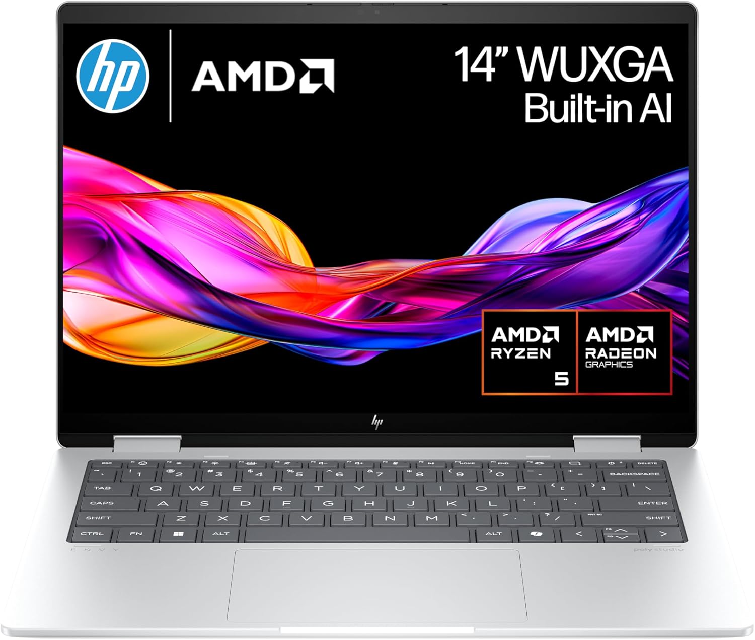 HP Envy x360 14" 2in1 Laptop | AMD Ryzen 5 8640HS Processor | Built-In AI | 16GB RAM | 512 GB SSD | AMD Radeon Graphics | WUXGA IPS Touchscreen | Up to 14hrs 45 battery | Win 11 | Silver | 14-fa0002sa
