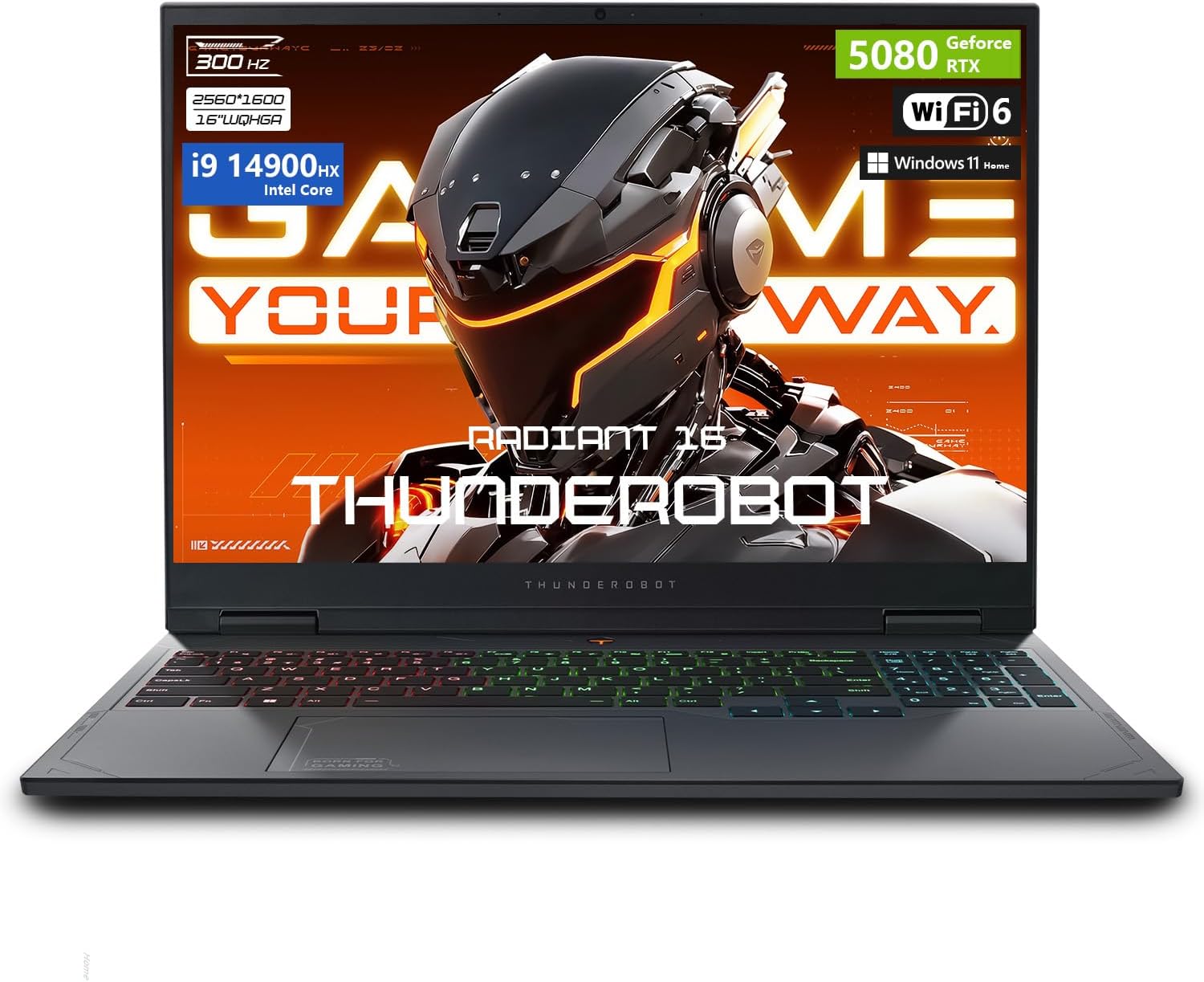 Thunderobot Radiant 16 i9 5080 2.5K Gaming Laptop, 16" WQXGA up to 300Hz Display, Intel Core i9-14900HX, GeForce RTX 5080, 64GB DDR5, 2TB SSD, RGB Backlit Keyboard, Wi-Fi 6, Windows 11 Home, Black