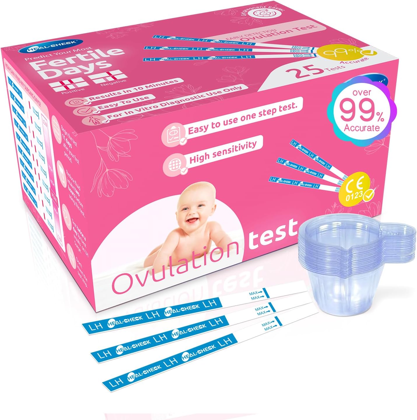 25 Count Ovulation Test Strips with Cups, Bulk Ovulation Test Strips for Women, Ovulation Predictor Kit, Accurate Fertility Tests for Home, Individually Wrapped 5mm LH, FSA HSA Eligible