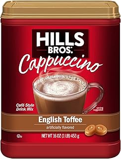 Hills Bros. Instant Cappuccino Mix, English Toffee (16 Oz, Pack of 1) – Convenient and Versatile, Instant Hot or Iced Coffee, Frothy & Rich English Toffee Flavor - Just Add Water