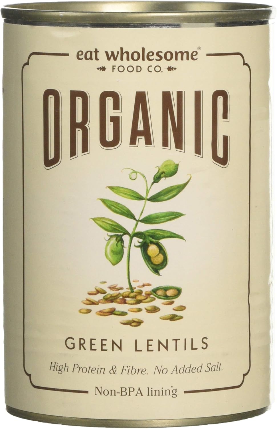Eat Wholesome Organic Green Lentils, 400g (Pack of 12) - In Water, Pre-Cooked, No Added Salt, 100% Natural, Source of Protein, Vegan, Non-BPA Lining