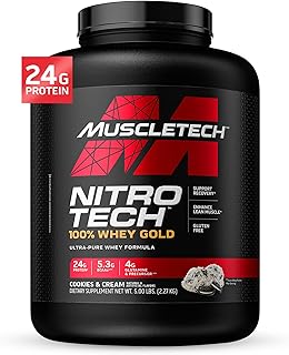 Muscletech Whey Protein Powder |MuscleTech Nitro-Tech Whey Gold Protein Powder |Whey Protein Isolate Smoothie Mix |Protein Powder for Women & Men |Cookies and Cream Protein Powder, 5 Pound (Pack of 1)