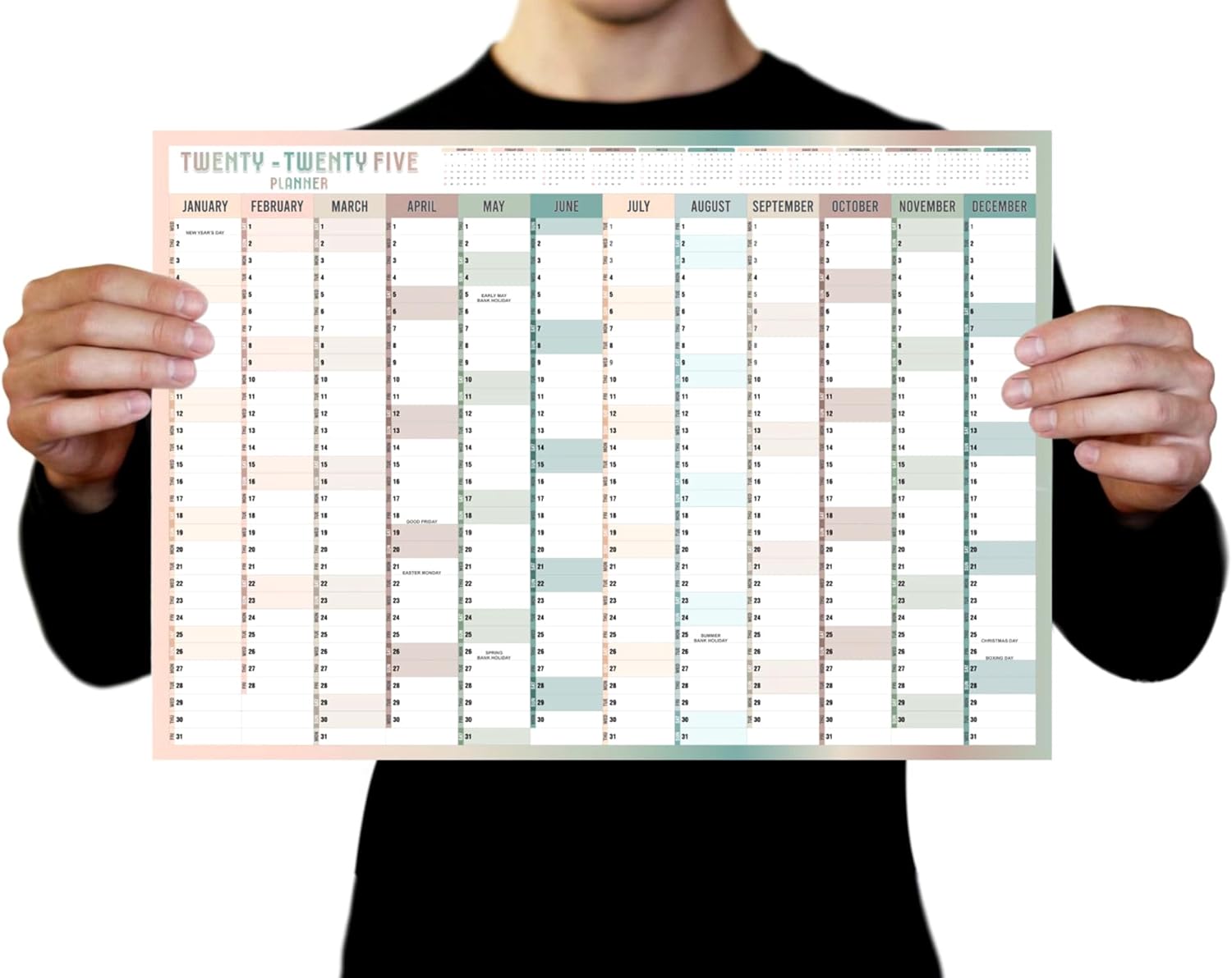 A3 Wall Planner 2025 Wall Calendar Large Jan to Dec Yearly Planner Full Year Planning Chart Academic Annual Poster for Student Family School Office Work Study 29.7 x 42.0 cm(Folded)(1pc)(Multi)