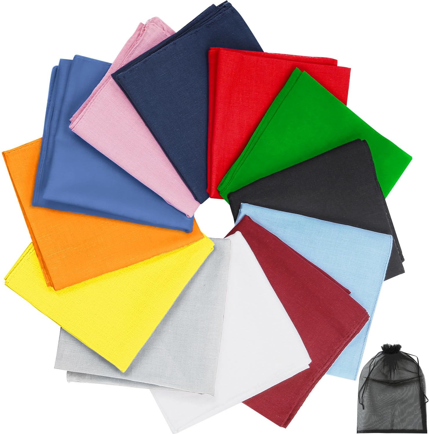 URATOT 12 Pieces Solid Colors Cotton Bandana Handkerchiefs Multifunction Headbands, Assorted 12 Colors