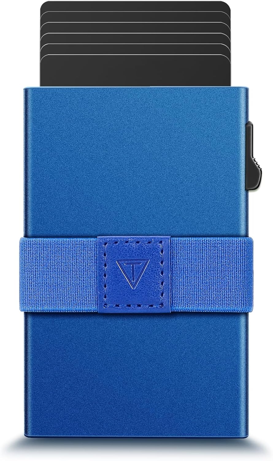 Minimalist Wallet for Men - Pop Up Credit Card Wallet for Men,Men's Slim Wallet,Metal Wallet for Mens,Credit Card Holder,Ultralight Cards Wallet,RFID Blocking Protection,Band for Cash, Blue