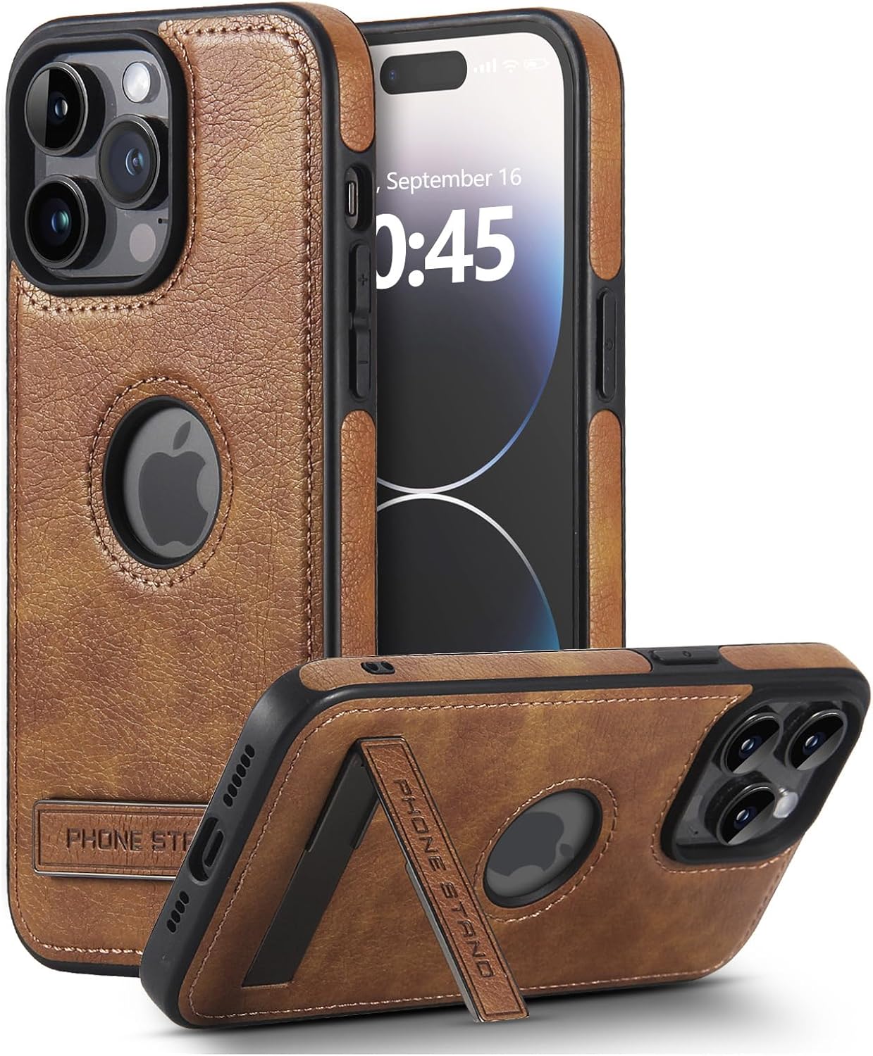 Leather case for iPhone 15 Pro Case, Thin Flexible Soft Grip Luxury Cover, Protective Slim with Kickstand Shockproof Phone Cases Compatible with iPhone 15 Pro (Brown, for iPhone 15 Pro)