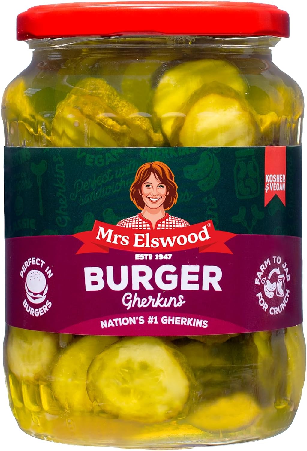 Mrs Elswood Burger Gherkins, 670 g