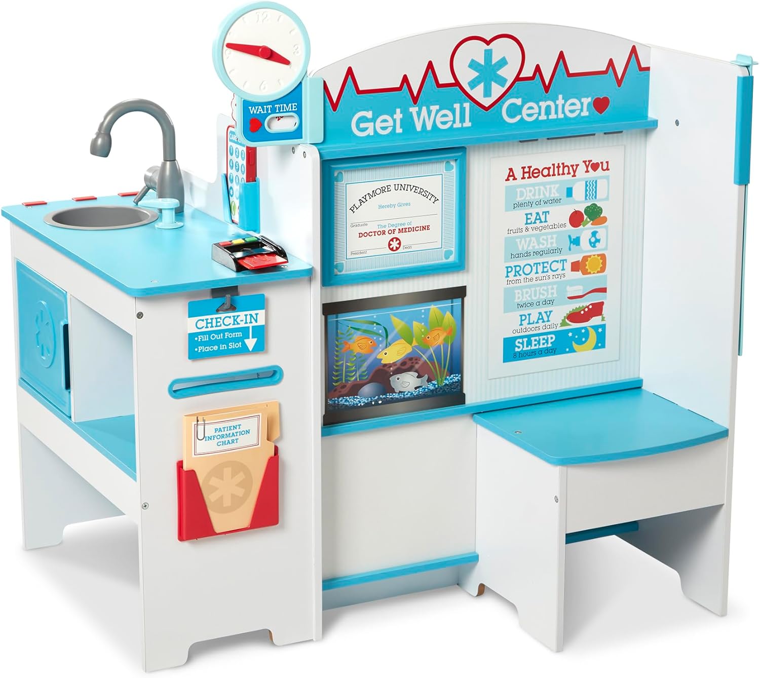 Melissa & Doug Wooden Get Well Doctor Activity Center - Waiting Room, Exam Room, Check-In Area - FSC Certified