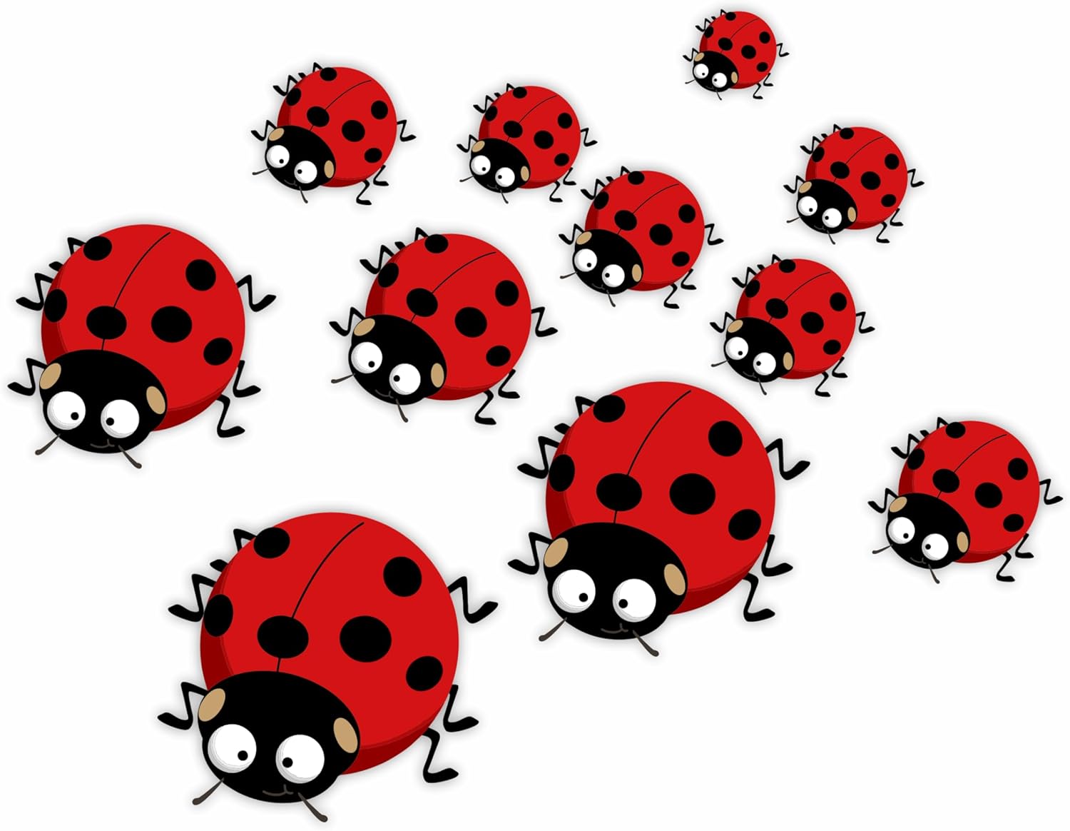 Ladybird Insect Stickers, Hardwearing Water and Weatherproof 0% Transparency Decals, Cover Marks, Wall Decor, for Cars & Other Home Projects. LaoGraphics® (11 Ladybirds, A5)