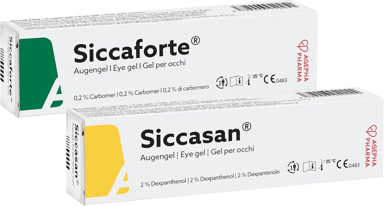 Siccasan & Siccaforte Combo Pack | Eye Gel for Dry Eyes | Intensive Dry Eye Gel with Carbomer & Dexpanthenol for Day & Night Use | Corneal Gel & Eye Lubricant | Eye Gel for Red Itchy and & Sore Eyes