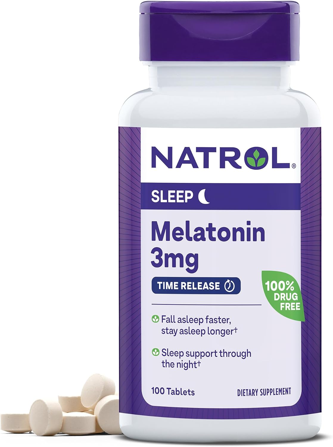 Natrol Melatonin 3 mg Time Release, Dietary Supplement to Minimize Wake Ups, Nighttime Sleep Aid, 100 Tablets, Up to a 100 Day Supply