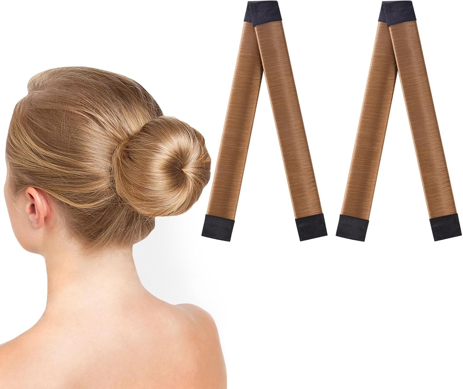 URAQT Hair Bun Shaper, 2Pcs Easy Donut Bun Maker for Hair, French Twist Fold Wrap Snap Band for Making DIY Hair Styles, Ballet Hair Deft Bun Hair Styling Accessories for Girls Women