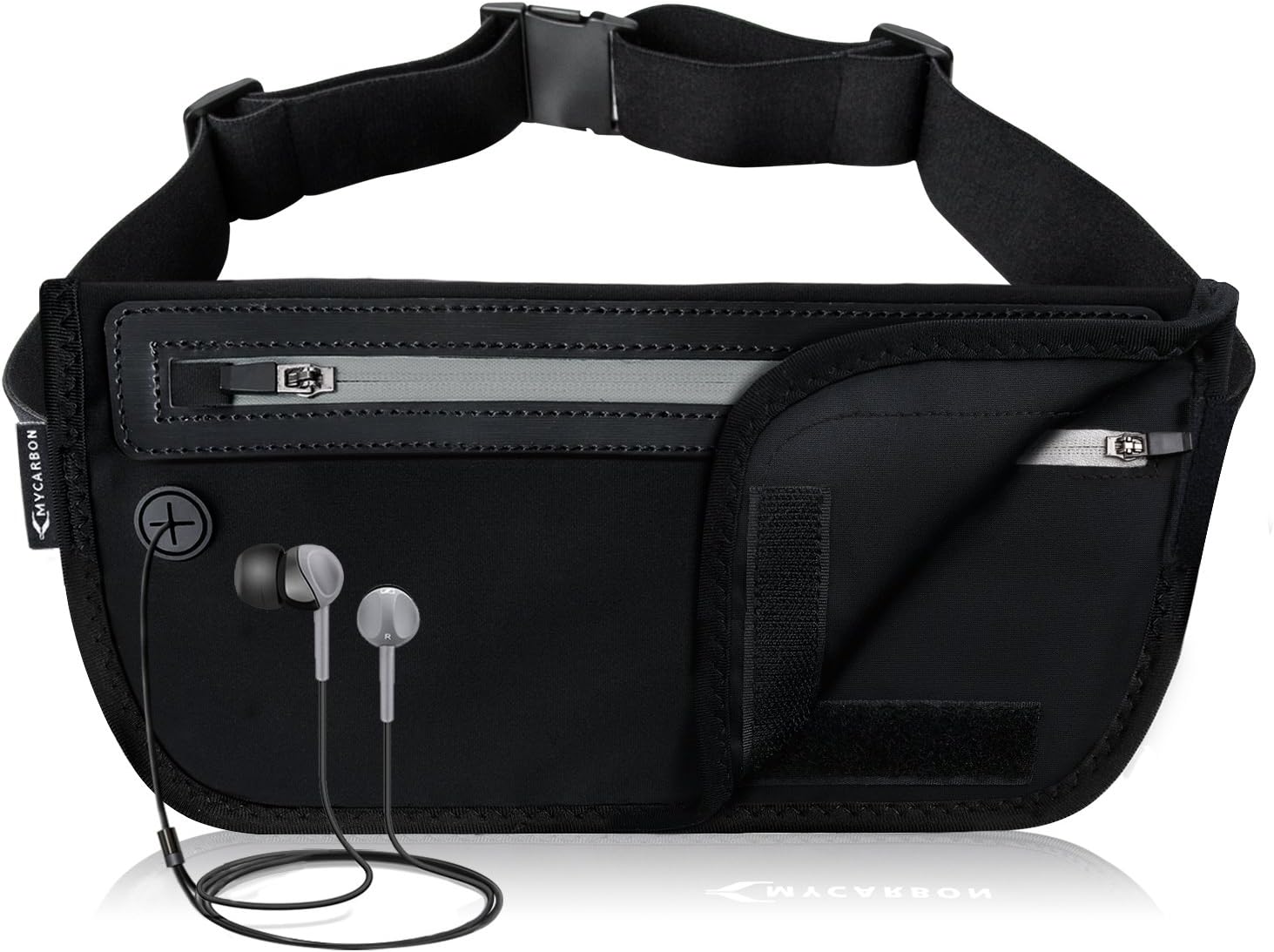 MYCARBON Travel Money Belt RFID Against Invisible Theft Secret Wallet Hidden Under Clothes Belt Wallet Security Travel Pouch Waist Bumbag for Money,Cards,Passports,Phone up to 6" (Black)