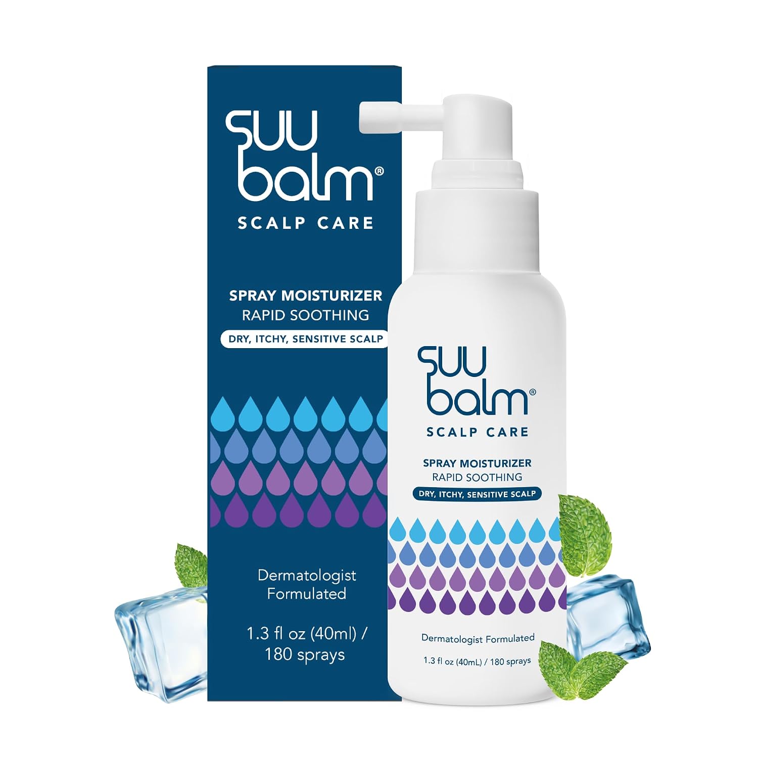 Suu Balm Dry Scalp Treatment, Rapid Itch Relief Anti-Dandruff Scalp Spray Moisturizer, Cooling Itchy Scalp Treatment for Flaky Sensitive & Psoriasis, Cooling Menthol & 5 Ceramides, 1.35 fl oz
