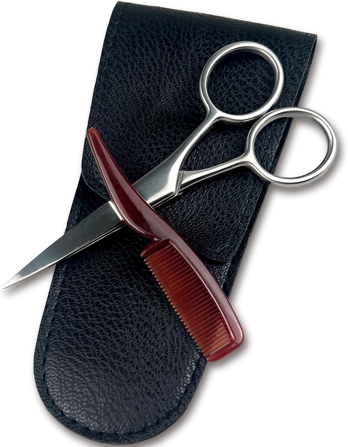 Mustache Grooming Set - Precision Mustache Scissors and Comb Kit for Men - Ideal for Travel, Includes Facial Hair Trimming Scissors and Moustache Comb