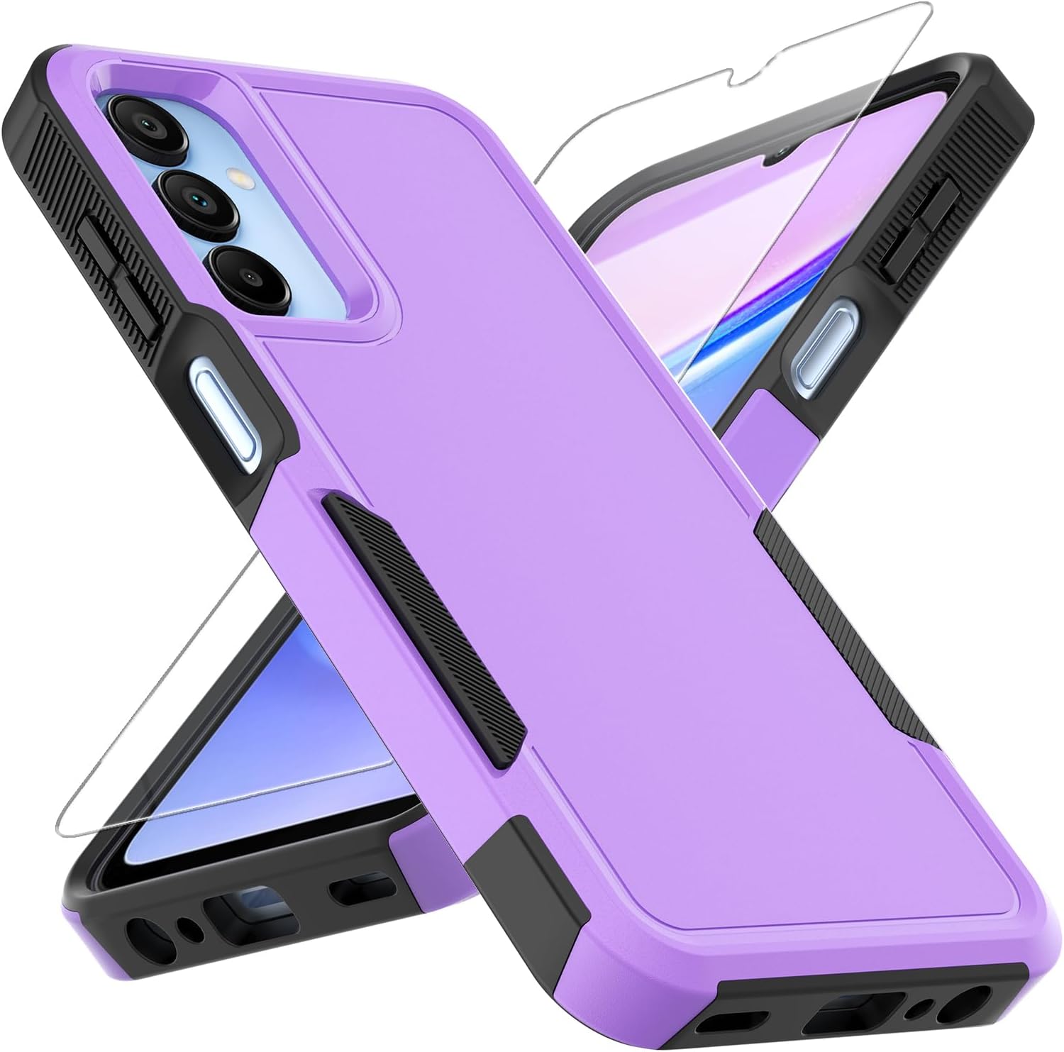 for Galaxy A15 5G Phone Case, [Military Grade Drop Tested] with HD Screen Protector, Dual Layer Protective Heavy Duty Cell Phone Cover Non-Slip Shockproof Case for Samsung Galaxy A15 5G (Purple)