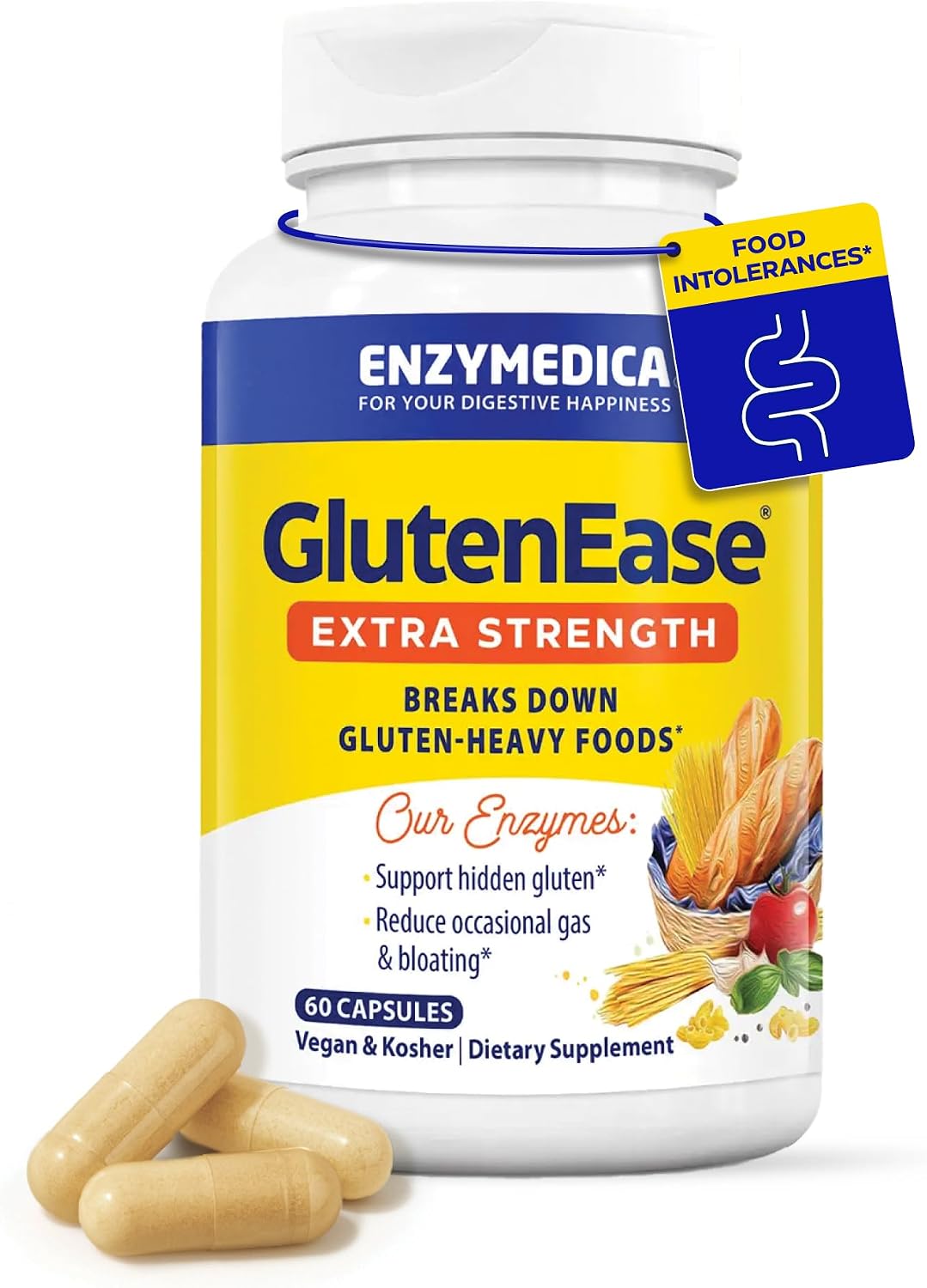 Enzymedica GlutenEase Extra Strength, Helps Gas & Bloating - 60 Capsules