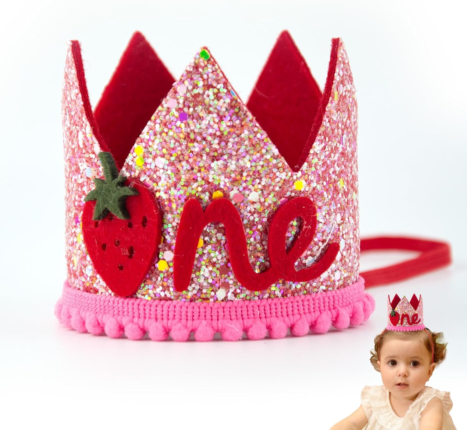 LIYANHU Sparkling 1st Birthday Photo Prop Hat & Party Decor for Girls – Adjustable Glitter Headband with Bonus Accessories
