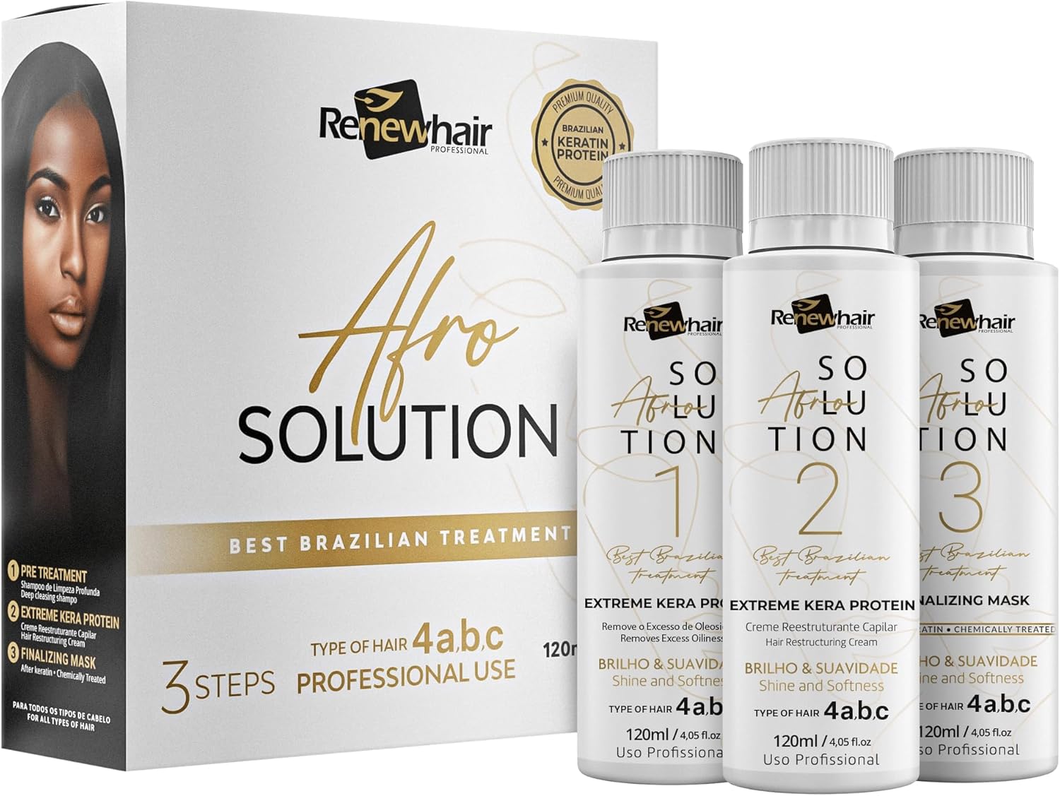 Brazilian Afro Smoothing System – Texture Release 3x120ml Set | Hair Straightening & Curl Release Treatment | Smooths, Softens, Strengthens | Vegan & Formaldehyde-Free
