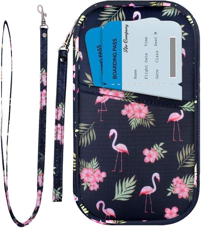 homchen RFID Blocking Travel Passport Wallet Holder, Document Organiser Case Credit Card Holders for Men and Women (Large Flamingo-RFID)
