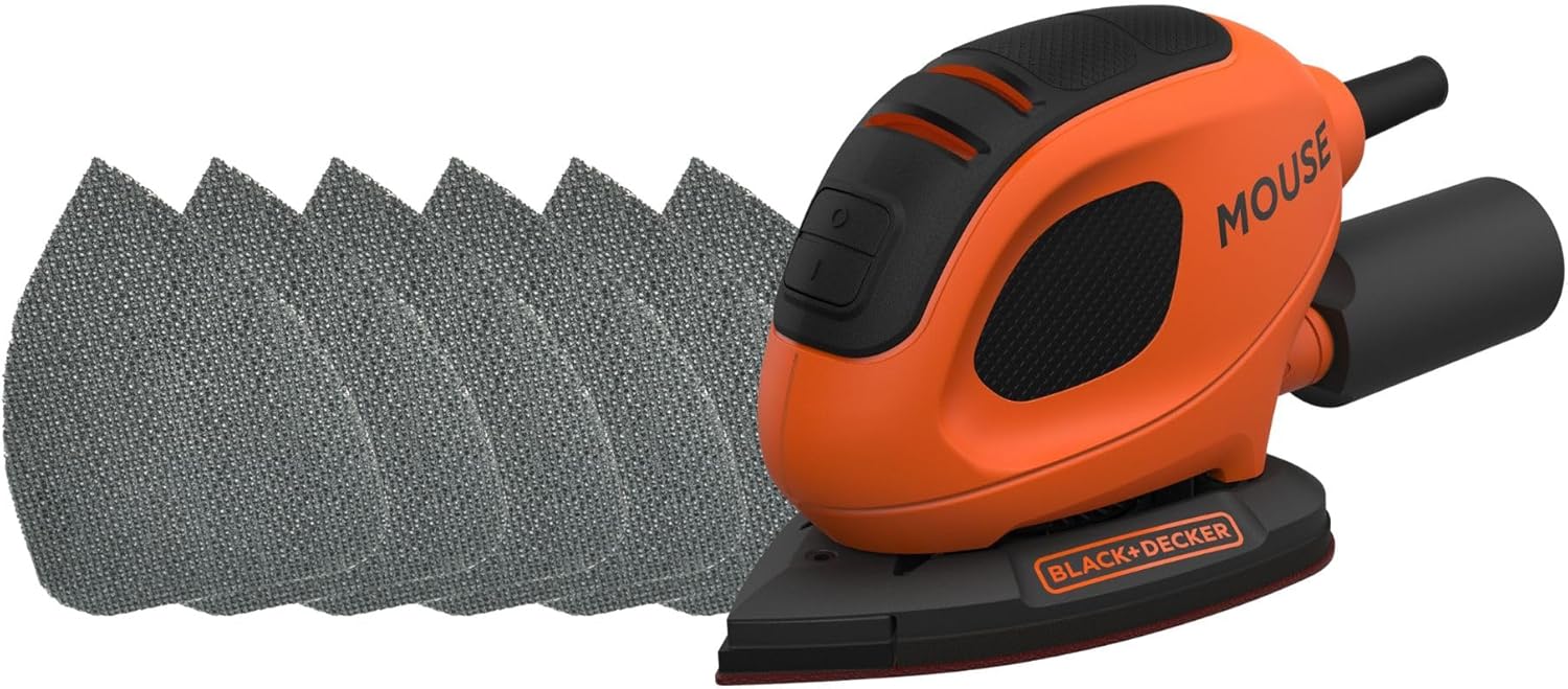BLACK+DECKER Mouse 55W Detail Sander with 6 Sanding Sheets, BEW230-GB